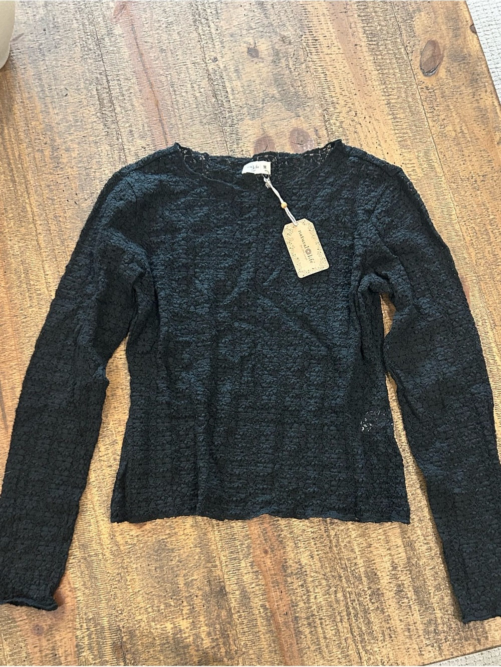 NATURAL LIFE Black Textured Long-Sleeve Tee